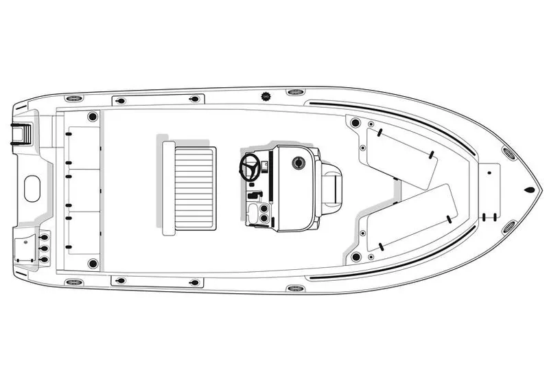 Slide: The Image of 2018 Sea Hunt Ultra 225 boat on water near dock, with American flag and Yamaha motor. - 17