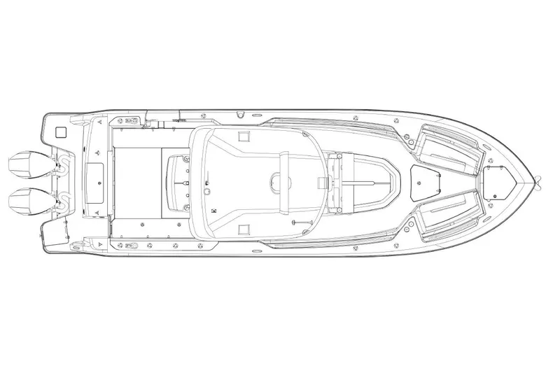 Slide: The Image of Manufacturer Provided Image: Top view line drawing of 2026 Boston Whaler 330 Outrage boat layout. - 7