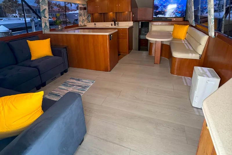 Slide: The Image of Luxurious interior of a 1997 Ocean Yachts 48 Super Sport with modern furnishings. - 2