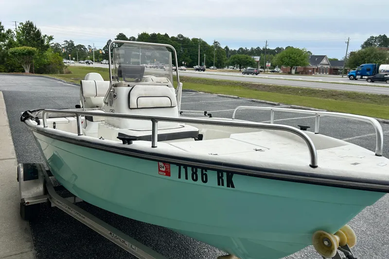 Slide: The Image of 2019 Cape Craft 160cc boat on trailer in parking lot, overcast day. - 4
