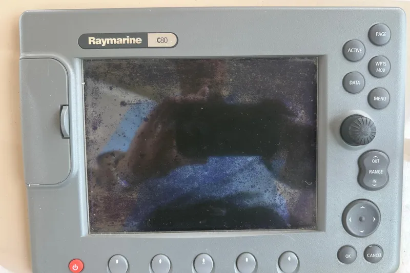 Slide: The Image of Raymarine C80 navigation system on 1998 Sea Ray 450 Sundancer boat. - 23
