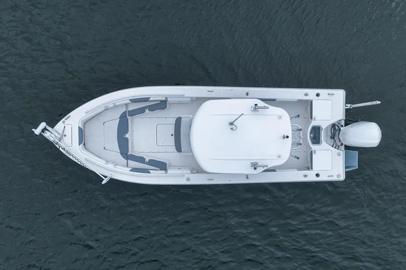 Slide: The Image of Overhead view of 2018 Everglades 243 Center Console boat on water. - 15