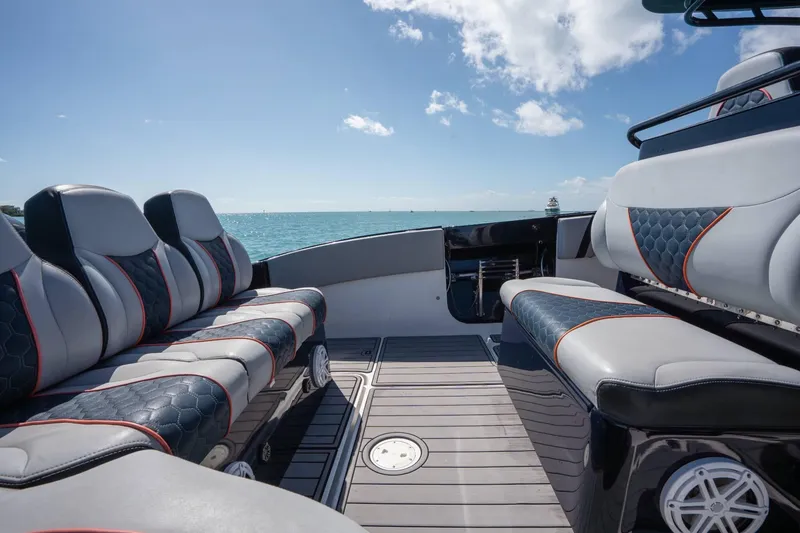 Slide: The Image of Luxurious seating on a 2014 Midnight Express 37 Open boat with ocean view. - 26