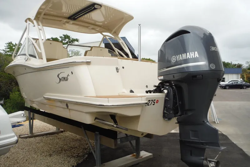 Slide: The Image of 2017 Scout 255 Dorado boat with Yamaha 300 engine on display. - 44