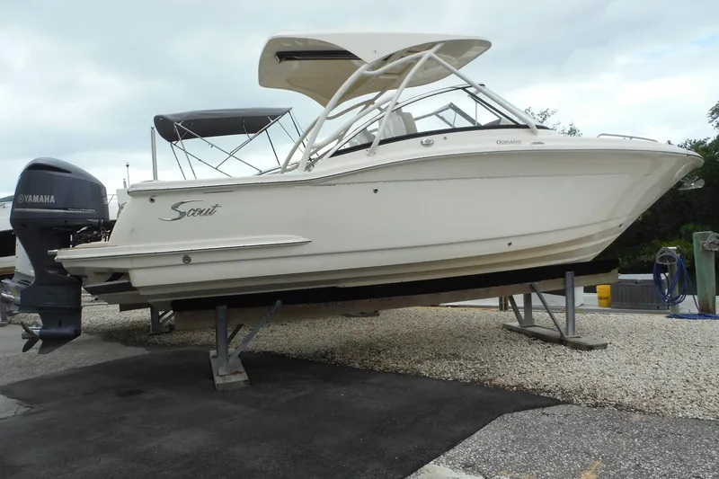 Slide: The Image of 2017 Scout 255 Dorado boat on display with Yamaha outboard motor. - 47