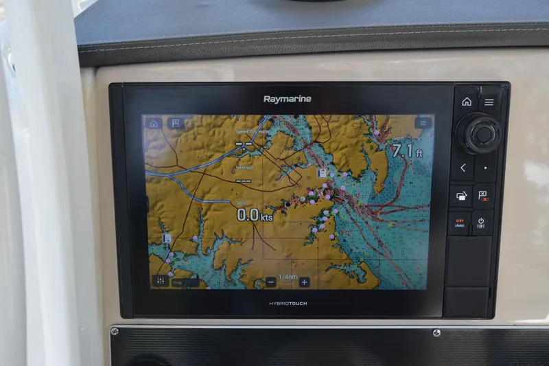 Slide: The Image of Raymarine navigation display on 2021 Boston Whaler 270 Dauntless boat, showing nautical chart. - 41