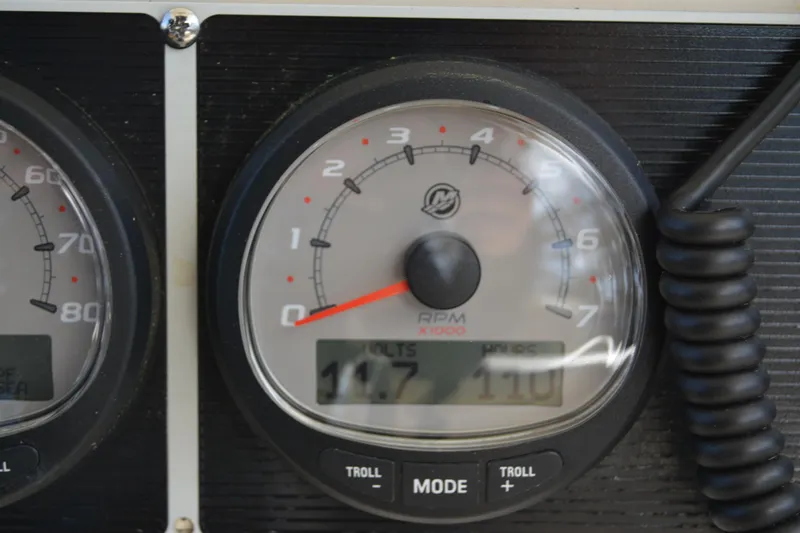 Slide: The Image of Close-up of a 2021 Boston Whaler 270 Dauntless RPM gauge display. - 45