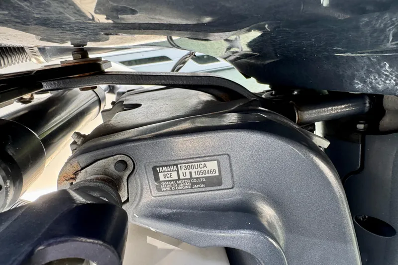Slide: The Image of Close-up of Yamaha F300UCA engine on 2001 Intrepid 339 Walkaround boat. - 10