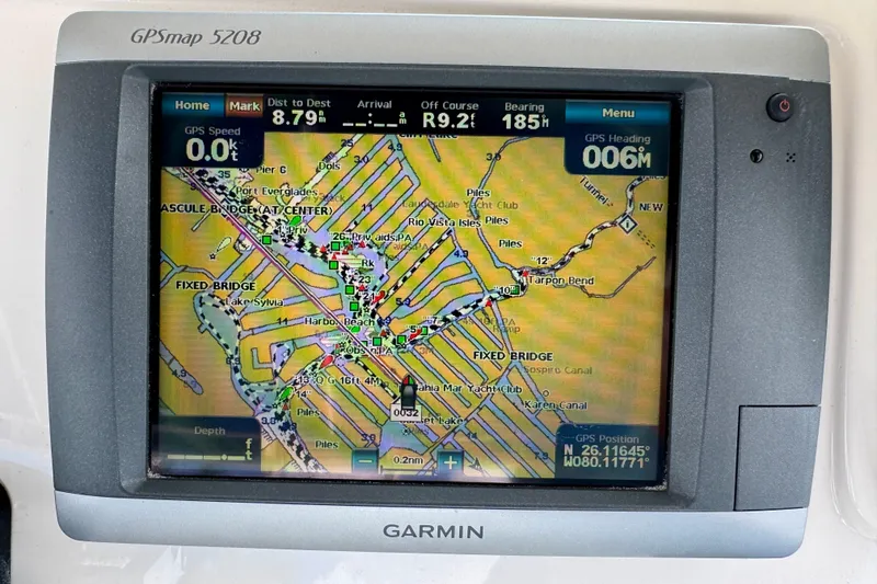 Slide: The Image of Garmin GPSmap 5208 displaying nautical chart on Intrepid 339 Walkaround, 2001 model. - 20