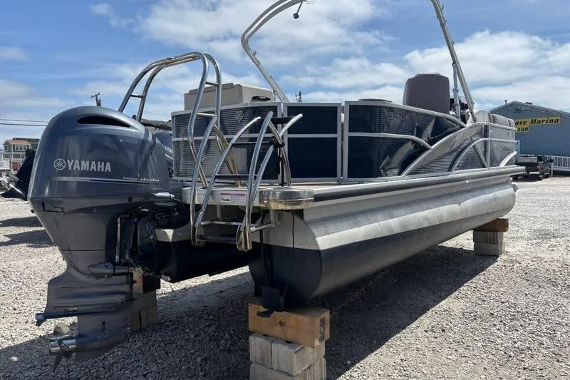 Slide: The Image of 2020 Godfrey Sweetwater 2286 FS pontoon boat with Yamaha outboard engine on display. - 3