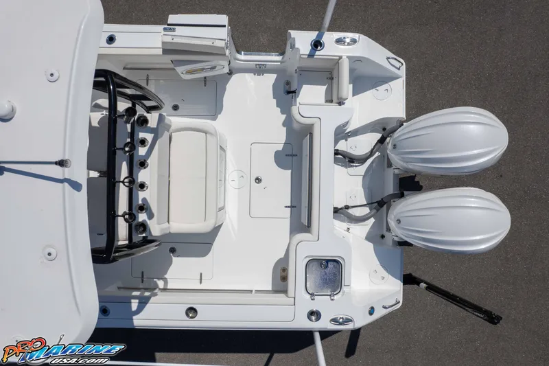 Slide: The Image of Aerial view of 2025 Sea Hunt Gamefish 28 boat with dual engines and forward seating. - 46