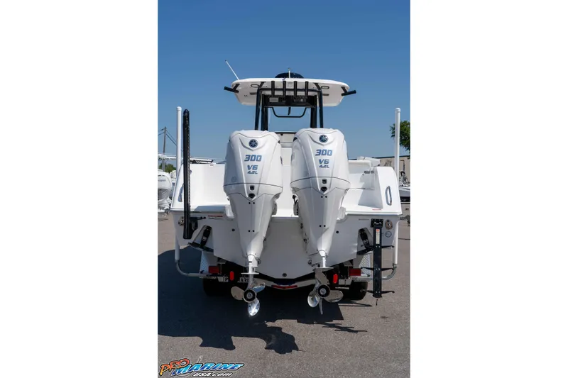 Slide: The Image of 2025 Sea Hunt Gamefish 28 with twin 300 V6 engines, rear view. - 6