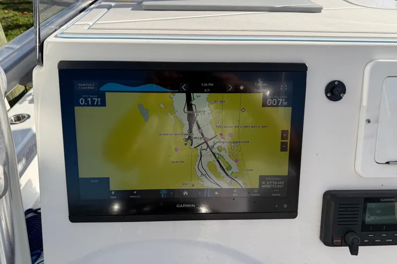Slide: The Image of Garmin navigation display on 2020 Tideline 235 Hybrid boat dashboard. - 36
