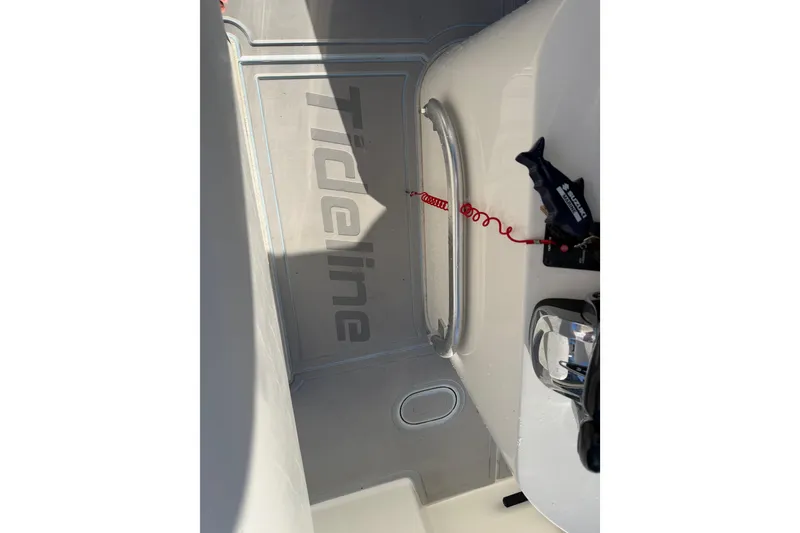 Slide: The Image of 2020 Tideline 235 Hybrid boat interior with branded flooring and control panel. - 55
