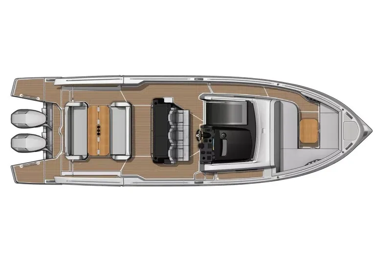 Slide: The Image of Manufacturer Provided Image: Top view of 2025 Beneteau Gran Turismo 35 yacht layout, featuring spacious deck and seating. - 12