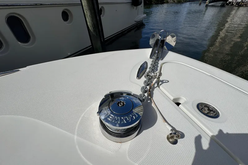 Slide: The Image of 2012 Hydra-Sports 4200 SF boat deck with anchor and winch system. - 16