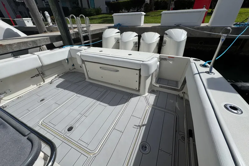 Slide: The Image of 2012 Hydra-Sports 4200 SF boat deck with seating and storage compartments. - 5