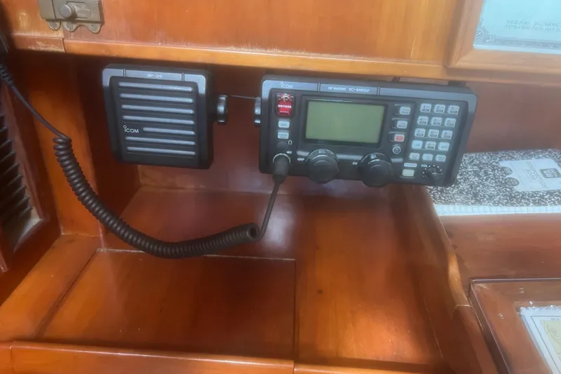 Slide: The Image of Icom marine radio setup on a 1983 Durbeck 50 yacht. - 26
