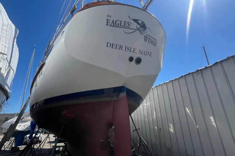 Slide: The Image of 1983 Durbeck 50 sailboat "On Eagles' Wings" in dry dock, Deer Isle, Maine. - 52
