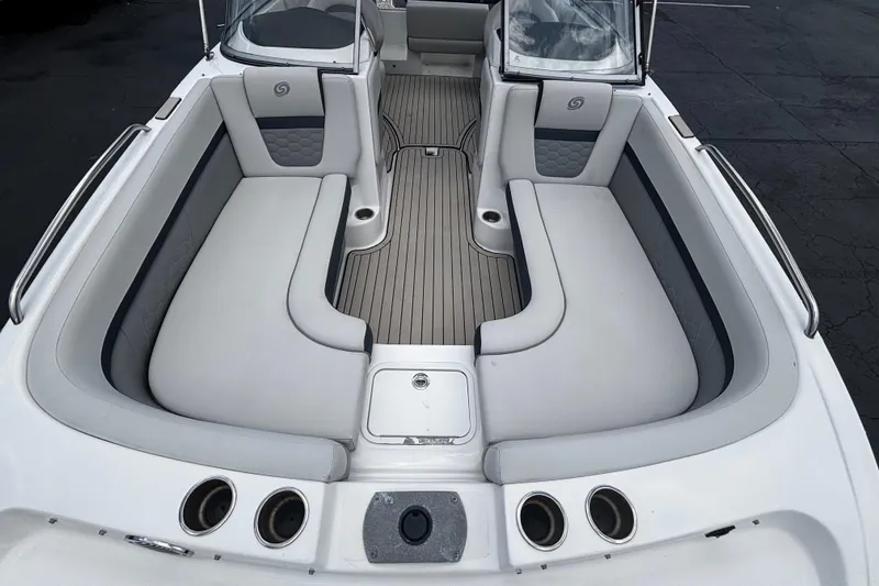 Slide: The Image of 2022 Hurricane SunDeck 217 OB boat interior with spacious seating and modern design. - 6