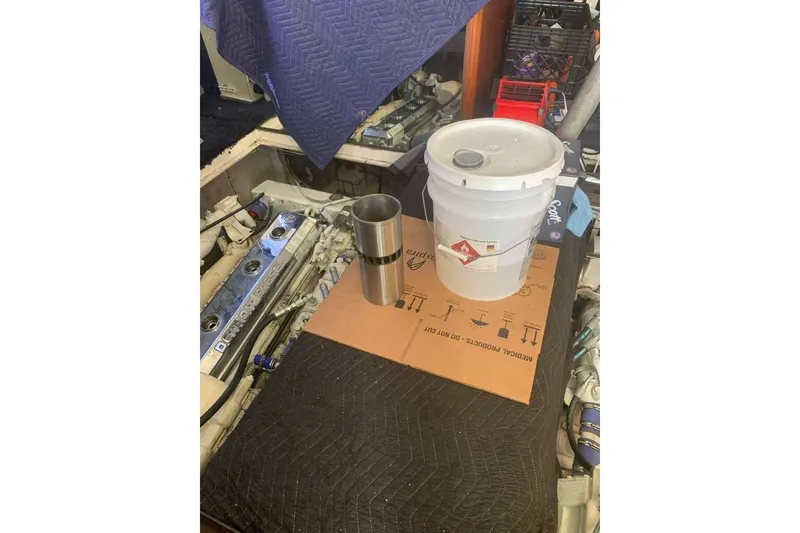 Slide: The Image of Engine room of 1995 Ocean Yachts 42 Super Sport with tools and equipment. - 40