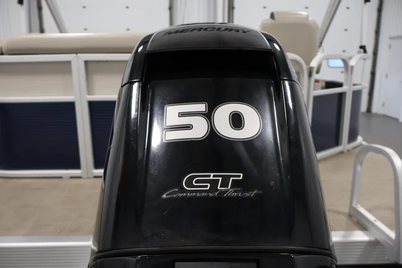 Slide: The Image of 2019 Bennington 20 SL with Mercury 50 HP Command Thrust engine in a showroom. - 36