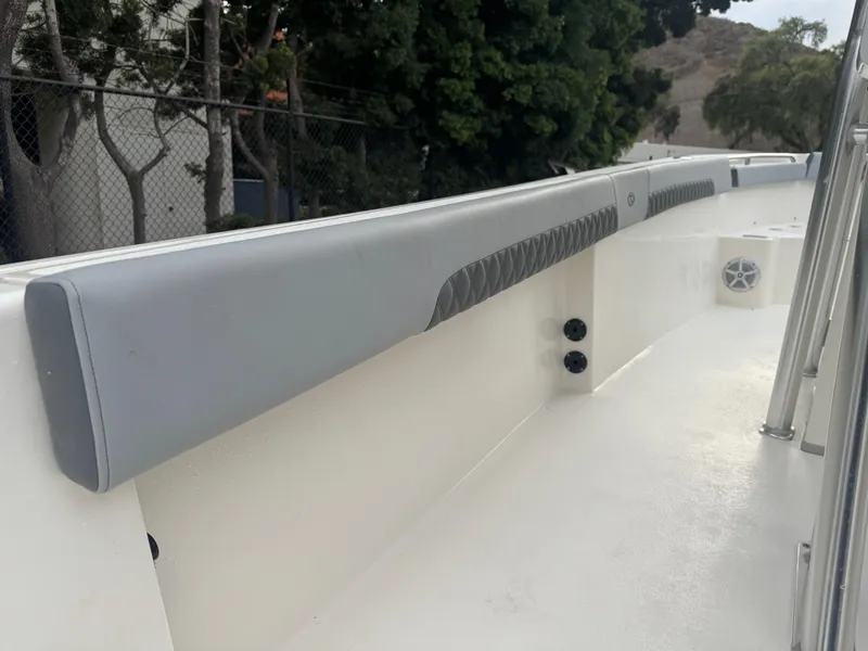 Slide: The Image of 2025 Defiance Catalina 240 boat interior with padded railing and speaker. - 17