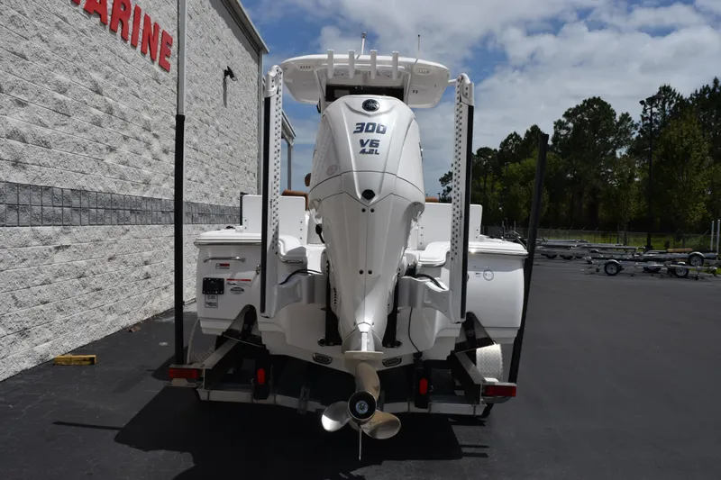 Slide: The Image of 2024 Sea Hunt BX 25 FS boat with powerful 300 V6 engine on trailer. - 5