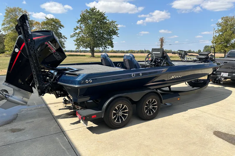 The Image of 2024 iKon LX21 boat on trailer, parked outdoors under a clear sky. - 0