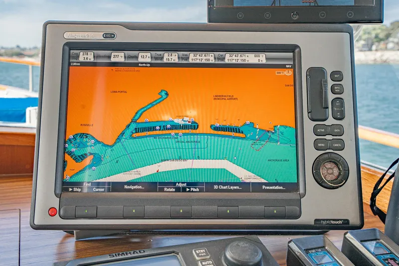 Slide: The Image of Navigation system on 1987 Grand Banks 46 Classic yacht displaying nautical chart. - 25