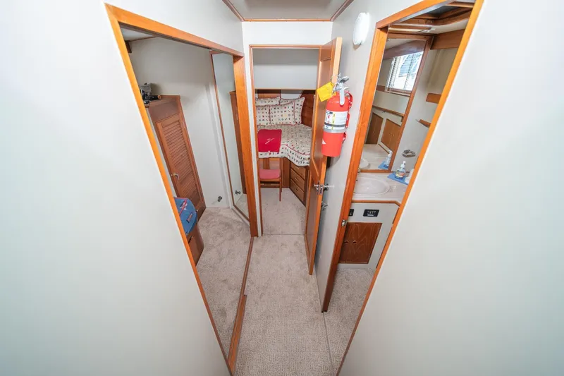 Slide: The Image of Interior of 1987 Grand Banks 46 Classic yacht, featuring cozy cabin and bathroom. - 67