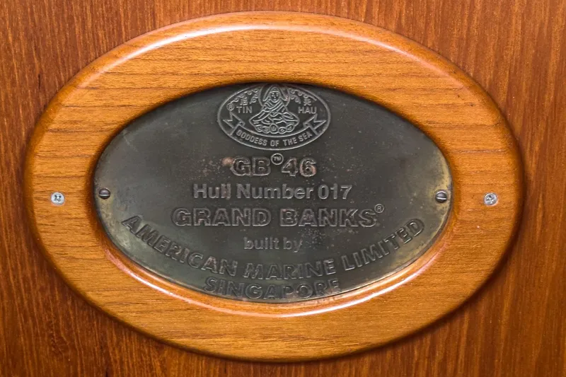 Slide: The Image of Plaque of 1987 Grand Banks 46 Classic, Hull Number 017, by American Marine Limited. - 89