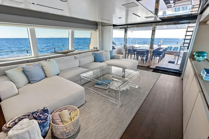 Slide: The Image of Luxurious interior of 2022 Custom Line Navetta 33 yacht with ocean view and elegant furnishings. - 45