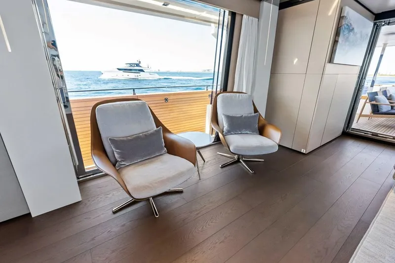 Slide: The Image of Luxurious interior of 2022 Custom Line Navetta 33 yacht with ocean view. - 66
