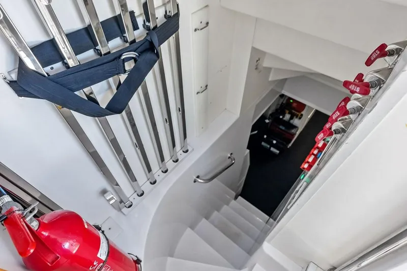 Slide: The Image of Staircase on 2022 Custom Line Navetta 33 yacht with safety equipment and valves. - 96