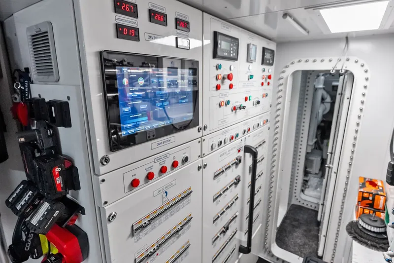 Slide: The Image of Control room of 2022 Custom Line Navetta 33 yacht with advanced monitoring systems. - 100