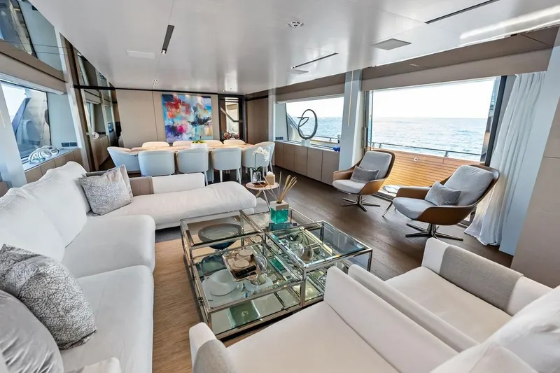 Slide: The Image of Luxurious interior of 2022 Custom Line Navetta 33 yacht with elegant seating and ocean view. - 65