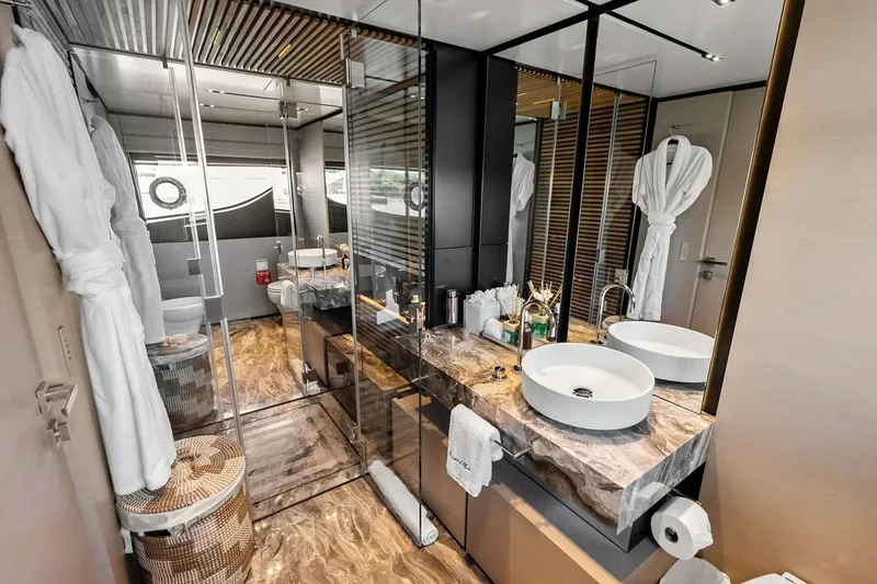 Slide: The Image of Luxurious bathroom interior on Custom Line Navetta 33 yacht, 2022 model. - 78