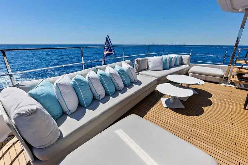 Slide: The Image of Luxurious deck of 2022 Custom Line Navetta 33 yacht with plush seating and ocean view. - 30