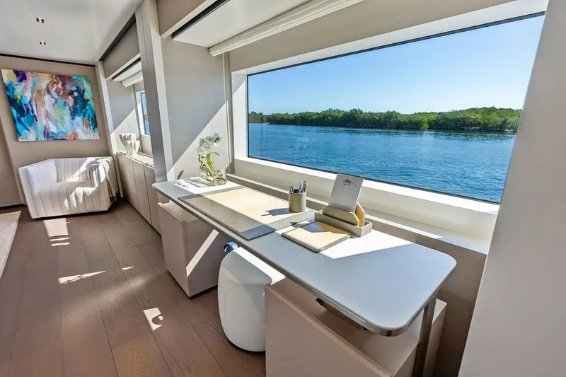 Slide: The Image of Luxurious interior of 2022 Custom Line Navetta 33 yacht with scenic ocean view. - 73