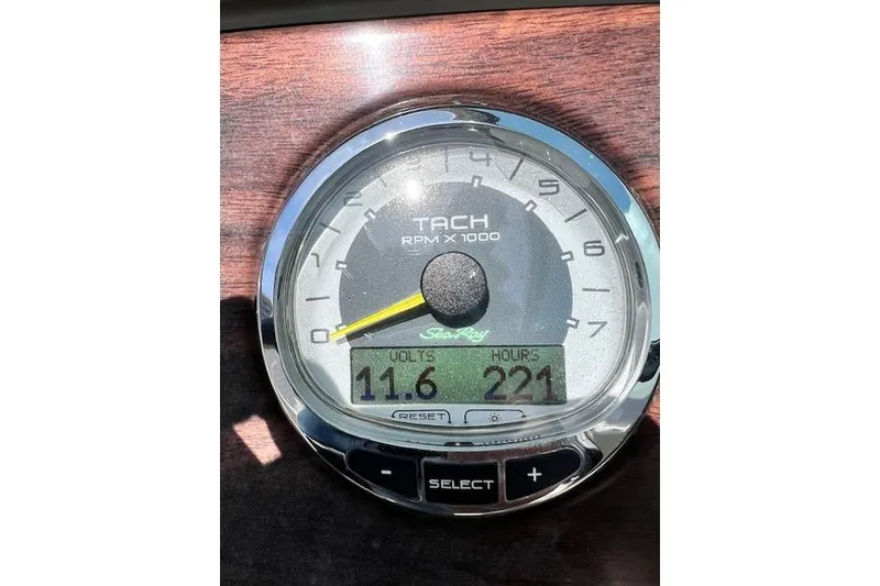 Slide: The Image of Tachometer of 2012 Sea Ray 220 Sundeck showing 11.6 volts and 221 hours. - 5