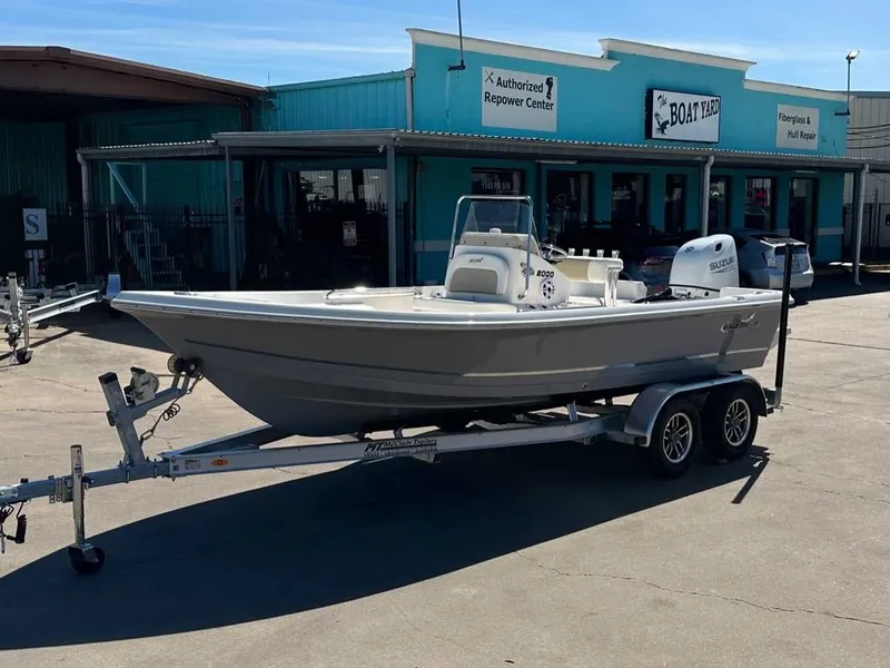The Image of 2026 Bulls Bay 2000 boat on trailer outside workshop. - 1
