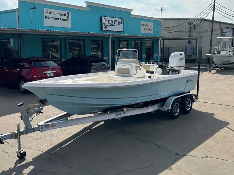 The Image of 2026 Bulls Bay 2200 XS boat on trailer outside workshop. - 1