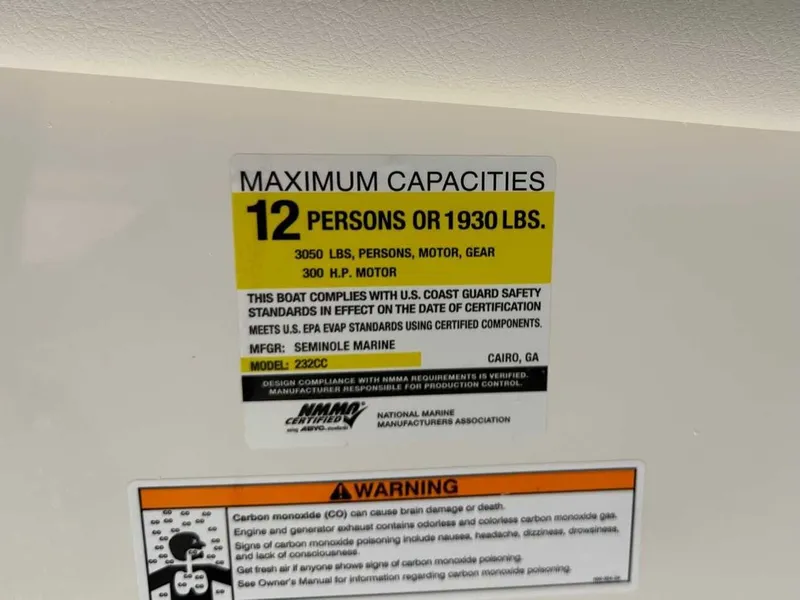 Slide: The Image of Sailfish 232 CC 2026 boat capacity: 12 persons or 1930 lbs. - 22