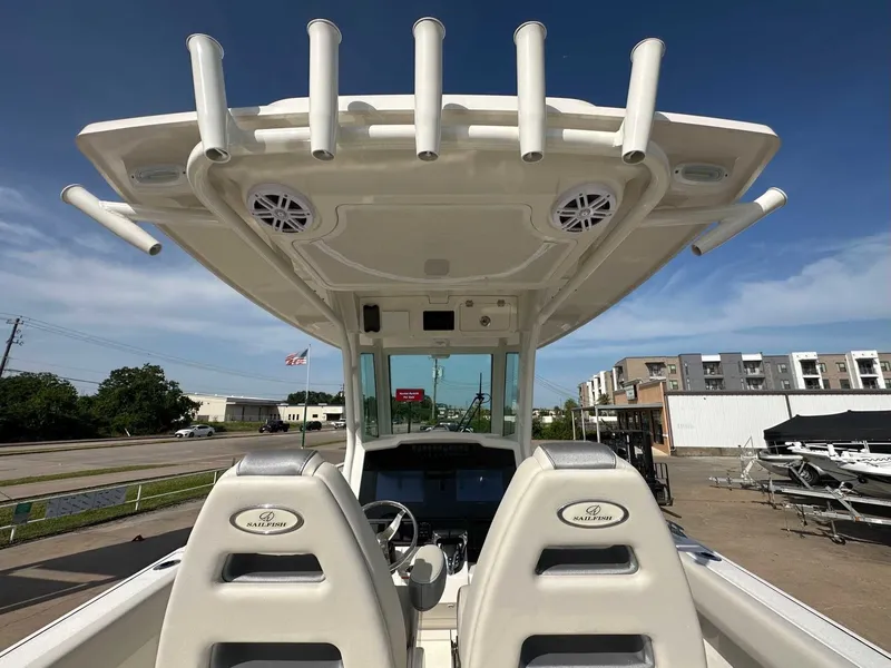 Slide: The Image of Interior view of 2026 Sailfish 272 CC boat with helm console. - 23