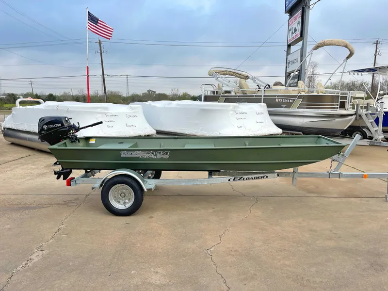 Slide: The Image of 2023 Marathon The Duke DN1436 boat on trailer with outboard motor. - 4