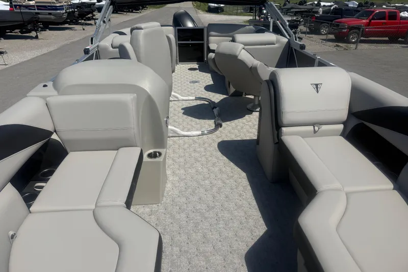 Slide: The Image of 2026 Trifecta 22 LE RF LE 2.75 pontoon boat interior with spacious seating and modern design. - 7