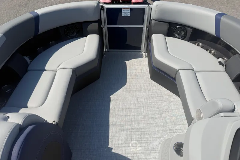 Slide: The Image of Luxurious seating area on 2026 Trifecta 22RFCS3 pontoon boat with modern design. - 12