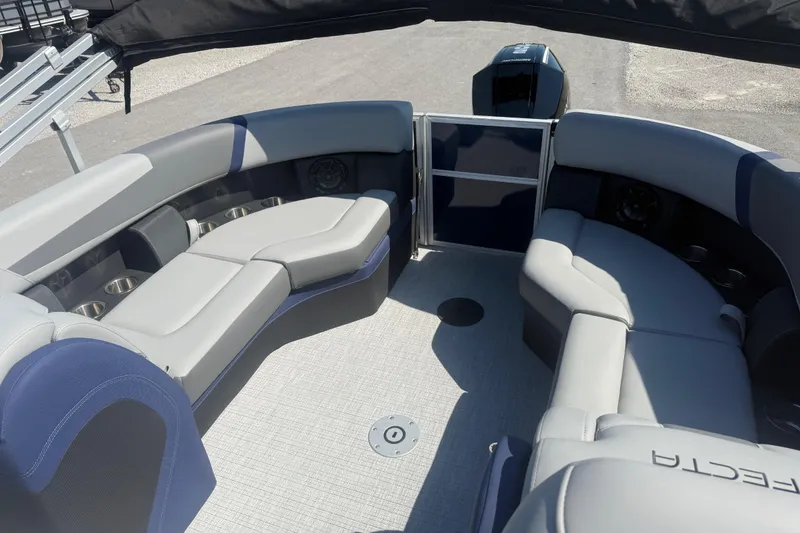 Slide: The Image of Luxurious seating area on a 2026 Trifecta 22RFCS3 pontoon boat, featuring modern design. - 15