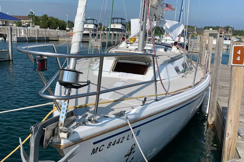 Slide: The Image of Catalina 36 MkII sailboat docked at marina, 1985 model, sunny day. - 10